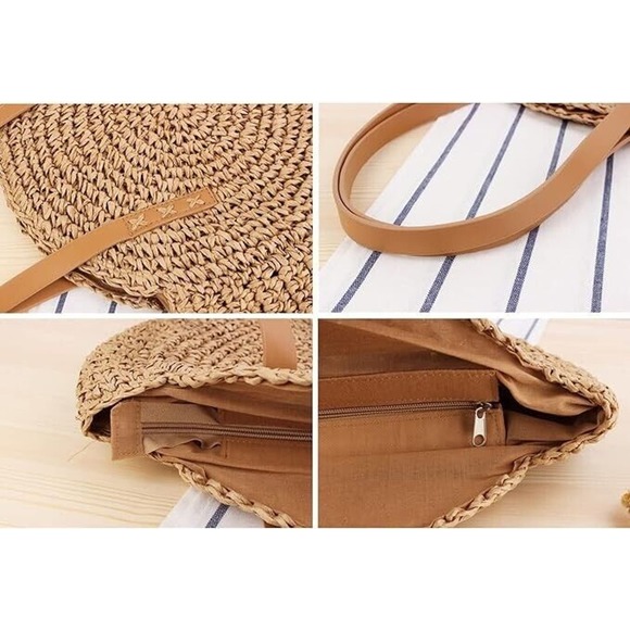 Tote Bag Beach Bag Summer Purse Handmade Woven Shoulder Tote Bags Purse Women - Picture 4 of 5
